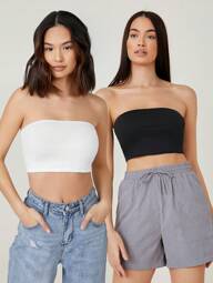 SHEIN BASICS 2 Packs Crop Tube Top