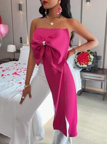 Zolique 女士荷葉邊細肩上衣,蝴蝶結裝飾 - 玫紅色 - 查看 1