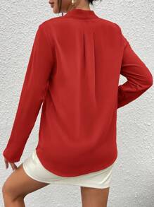 SHEIN Essnce Fold Pleated Back Solid Top Workwear - Red - View 2