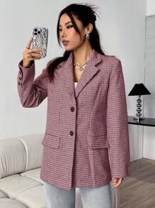 Flirla Blazer Ajustado A Cuadros Para Mujer