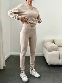 RueChic Drop Shoulder Lantern Sleeve Tee & Tie Waist Leggings