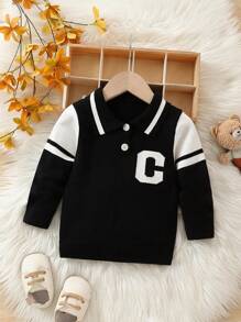 Baby Boys' Letter Printed Polo Collar Sweater - Black - View 1