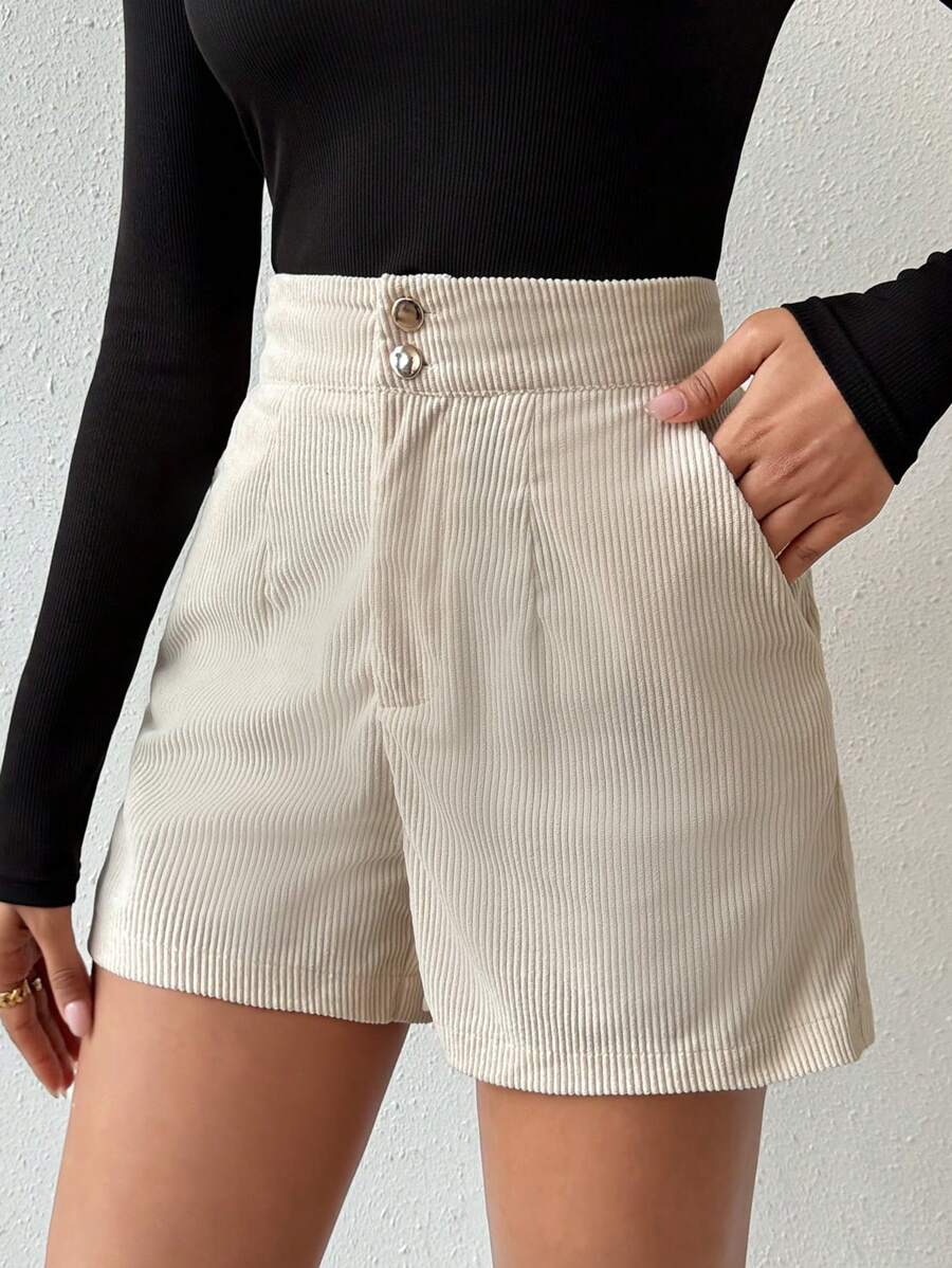 SHEIN Pantalones Cortos De Pana De Color Liso - Albaricoque - Ver 1