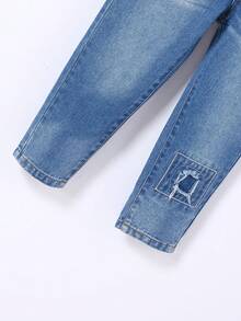 Quần yếm denim rộng rãi thoải mái phong cách đại học cổ điển cho bé trai - Rửa tối - Xem 6