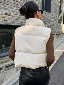 DAZY Abrigo sin mangas acolchado blanco para mujer, ropa de invierno para mujer, chaqueta de invierno para mujer, chaleco