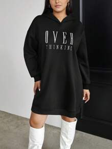 SHEIN Essnce 大码女式字母印花卫衣连衣裙 - 黑色 - 查看 6