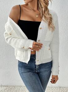 SHEIN Essnce Của phụ nữ Áo len Mở Áo len - trắng - Xem 6