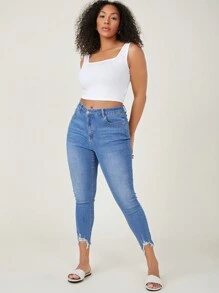 SHEIN BASICS Plus Square Neck Crop Tank Top - White - View 3