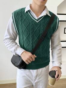 Manfinity RebelGame 男士1件條紋針織毛衣背心 - 綠色 - 查看 1