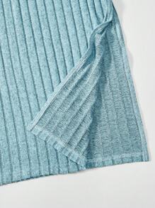 SHEIN Cô gái Thời gian rảnh rỗi Dài Đầm Với Khe Và Bên Eo Buộc - Màu xanh nhạt - Xem 7