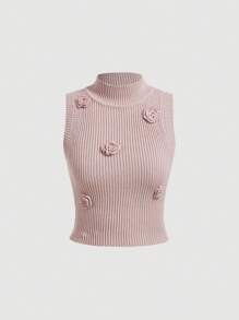 SHEIN MOD 女式針織上衣,3d花朵裝飾 - 粉色 - 查看 1