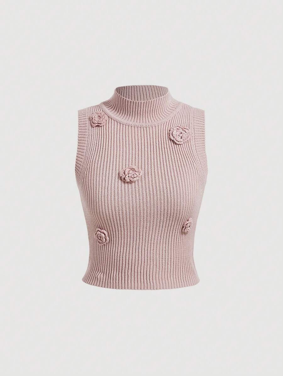 SHEIN MOD 女式針織上衣,3d花朵裝飾 - 粉色 - 查看 1