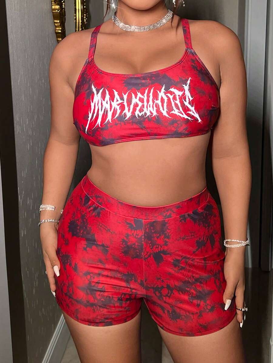 Swim EVENT Conjunto de bikini de talla grande con estampado, para playa de verano - Burdeos - Ver 1