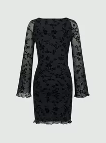 SHEIN Unity 女款花卉印花生菜邊插肩袖洋裝