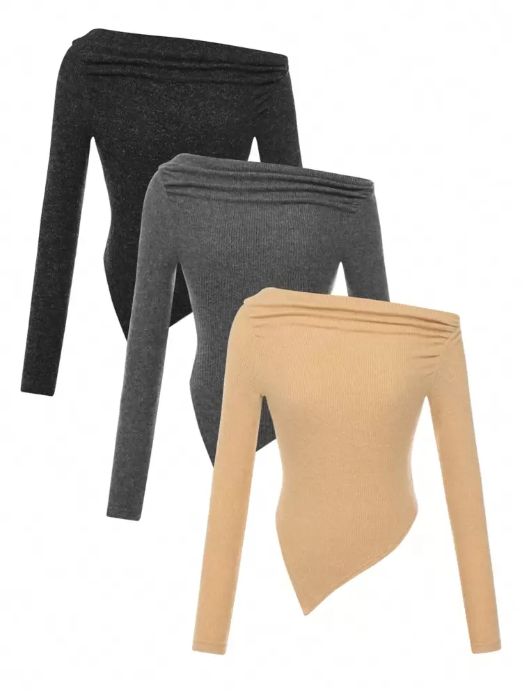 3pcs Asymmetrical Collar Long Sleeve T-Shirt Fall Cloth For Women