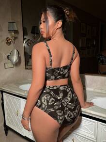 Swim EVENT 大码女式蛇纹前交叉设计比基尼套装夏季海滩 - 彩色 - 查看 2