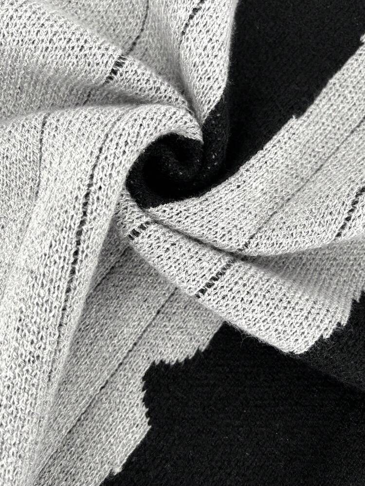 Contrast Color Round Neck Slim Fit Knit Pullover Fall Winter Sweater