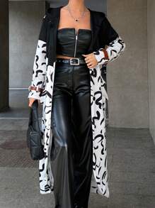 RueChic Women's Long Asymmetrical Line Patchwork Regular Fit Coat - Black - View 3