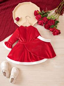 Baby Girls' Cape Bell-sleeve Dress Set - Red - View 2