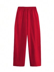 Đúng mốt Kích thước lớn Của phụ nữ Giải trí Quần Với Túi - Đỏ - Xem 2