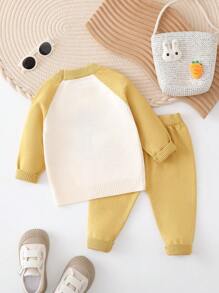 Toddler'S Fall Winter New Cartoon Bear Pattern Raglan Sleeve Sweater Set - Yellow - View 2