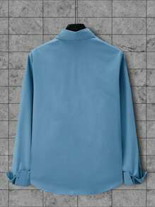 Manfinity Homme Men's Embroidered Long Sleeve Shirt - Dusty Blue - View 2