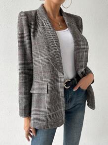 SHEIN Essnce Của phụ nữ Kẻ sọc Khăn quàng Áo vest - Xám - Xem 3