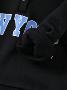 SHEIN 女孩專屬拱形字母撞色立領街頭風休閒運動連帽衫 - 黑色 - 查看 5