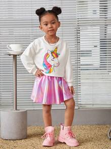 幼兒女孩街頭風格針織圓領毛衣搭配塗層裙運動用 - 彩色 - 查看 4