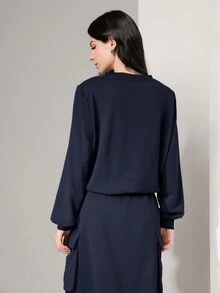 Mulvari 女士長袖字母印花連帽衫 - 藏蓝色 - 查看 4