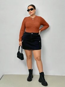 SHEIN Essnce 大碼女裝2入組彈力貼身長袖連體衣 - 鏽棕色 - 查看 12