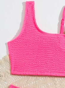 粉色夏日海滩少女不对称领口比基尼套装 - 粉色 - 查看 3