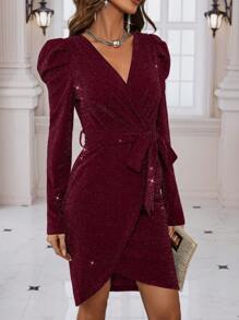 SHEIN Clasi V-neck Wrap Style Long Sleeve Dress