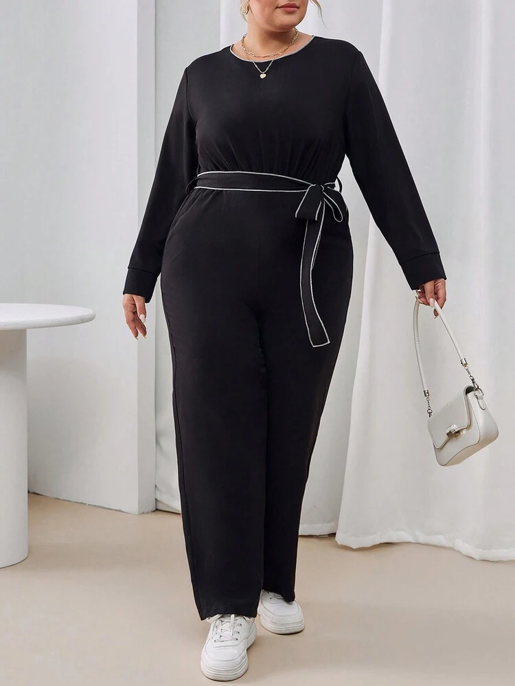 Plus Size Women's Colorblock Belted Jumpsuit