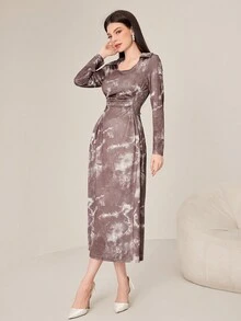 Mulvari Women's Pleated Printed Dress - Brown - View 4