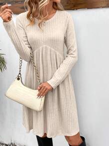 SHEIN Frenchy 女 A 字羅紋連身裙 - 杏色 - 查看 6