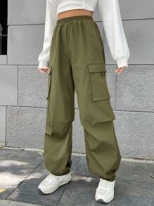 SHEIN EZwear Women'S Cargo Trousers - Army Green - View 4