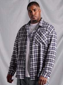 Manfinity Homme Men's Plus Size Graffiti Print Plaid Shacket - Multicolor - View 4