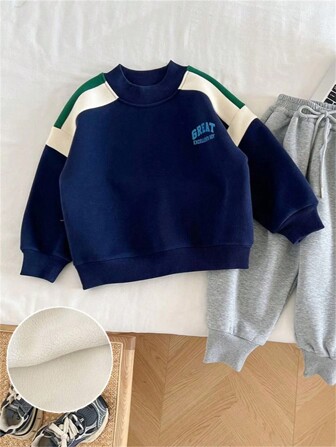 1pc Letter Graphic Color Block Hoodie For Young Boy