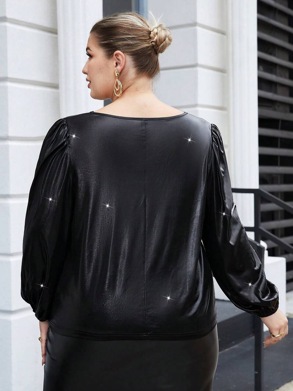 Plus Chain Detail Lantern Sleeve Top
