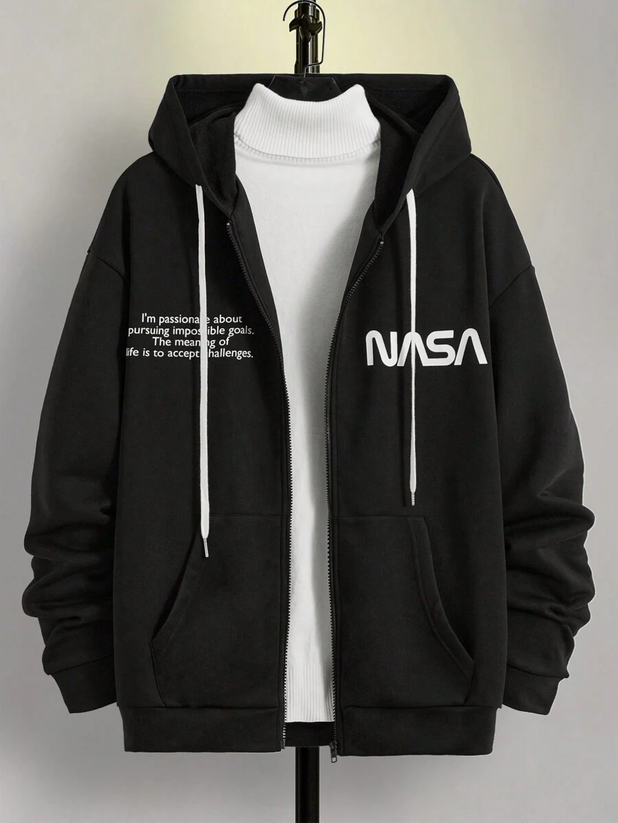 GENTILAND 男式鬆身針織休閒連帽運動衫 - 黑色 - 查看 1