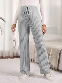 SHEIN 孕婦高腰針織羅紋褲 - 灰色 - 查看 3