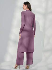 Modelyn Women's Fashionable And Elegant Solid Color Oblique Design Two-piece Set - Purple - View 2