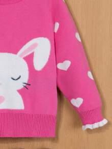 SHEIN 女童兔子和心形圖案毛衣 - 玫紅色 - 查看 4