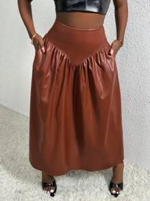 Slaydiva Falda De Mujer De Cintura Ancha Con Pliegues De Pu