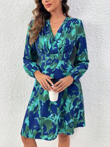 SHEIN LUNE Của phụ nữ In Tay áo lồng đèn Đầm - Nhiều màu - Xem 4