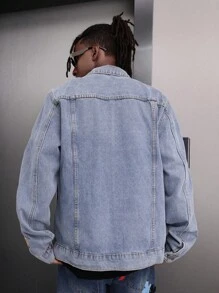 Manfinity Roghcode Men's Dinosaur Embroidered Denim Jacket - Blue - View 2