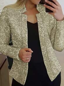 SHEIN Clasi 女款無扣閉光澤淺綠色西裝外套 - 杏色 - 查看 4