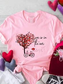 SHEIN LUNE Camiseta De Manga Corta Estampada De Moda Para Mujeres