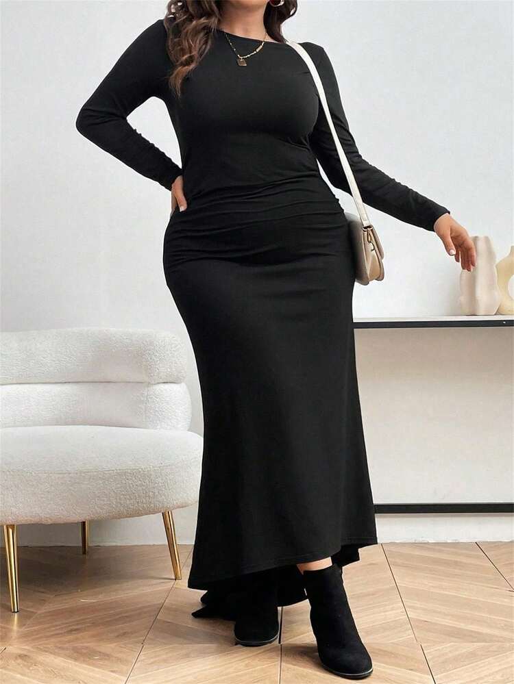 Plus Size Women's Knotted Backless Ruffled Mermaid Dress